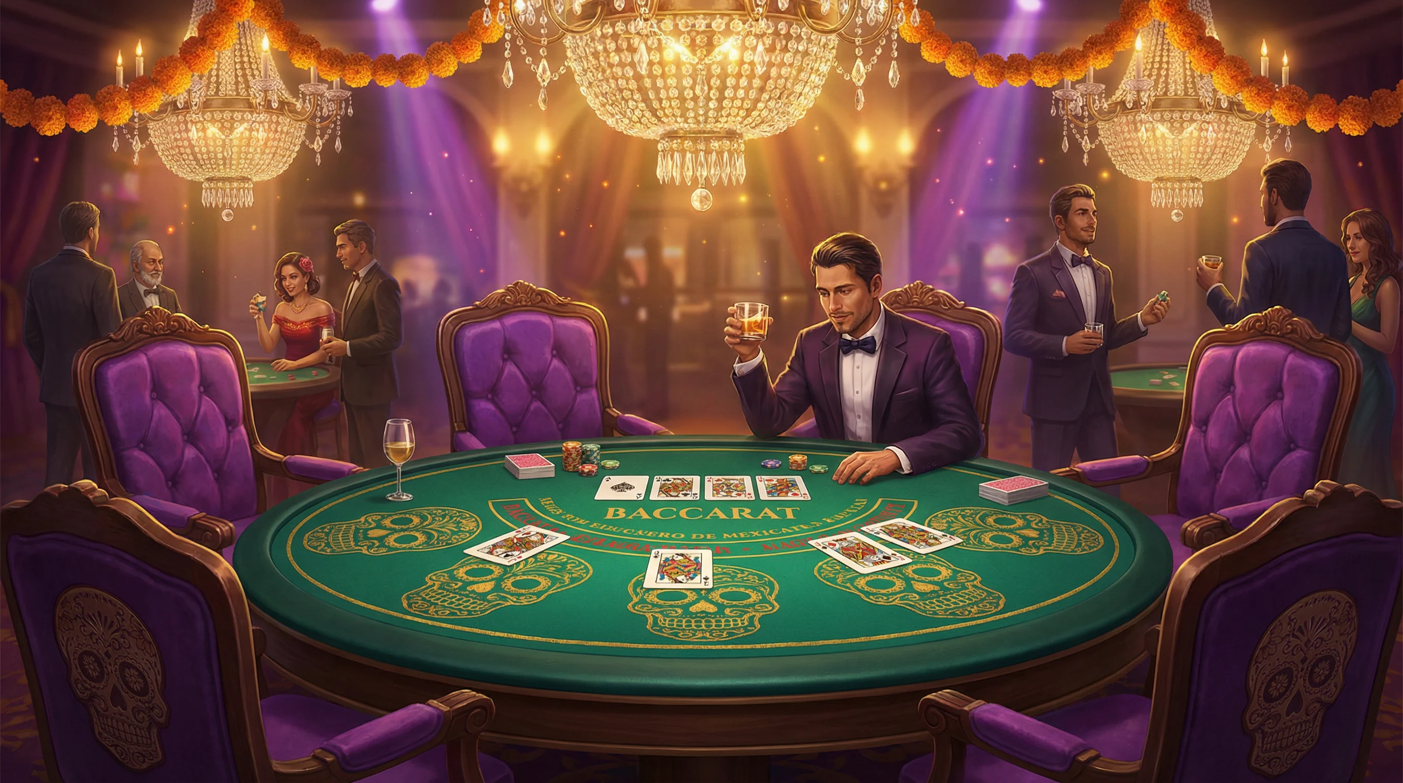 Mesa de bacará elegante en ambiente VIP mexicano